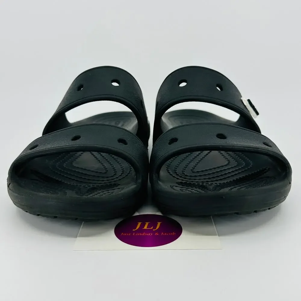 Crocs Classic Two Strap Black Comfort Slide Sandals Size 7 Men's / 9 Women's